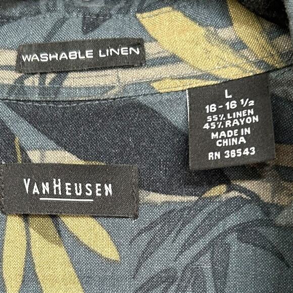 Van Heusen Men's Washable Linen Palm Button Down Hawaiian Shirt Size Large - Picture 3 of 4